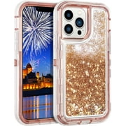 Entronix Heavy Duty Liquid Glitter Case for iPhone 12 Pro Max, Shockproof Soft TPU Cover Rose
